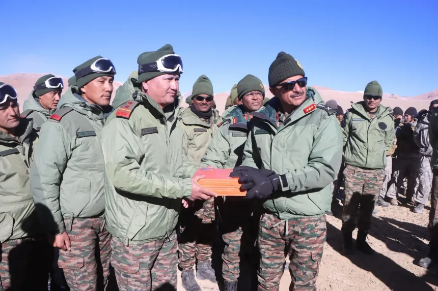 Lt Gen Hitesh Bhalla Celebrates Diwali with Forward Troops in Ladakh
