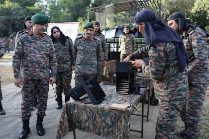Lt Gen Pushkar Reviewing Equipment