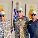 Lt Gen Dhiraj Seth, VAdm Krishna Swaminathan & Air Mshl Nagesh Kapoor Review Multi-Domain Operations Aboard INS Vikrant