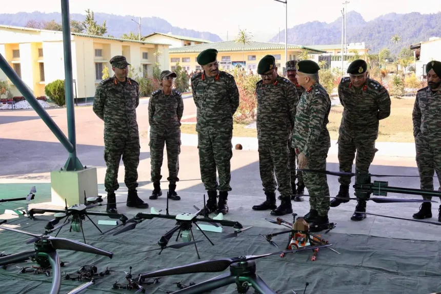 Lt Gen Rajiv Kumar Sahni Inspecting Drones