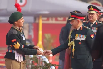Gen Dwivedi Shaking Hands with NCC Cadet