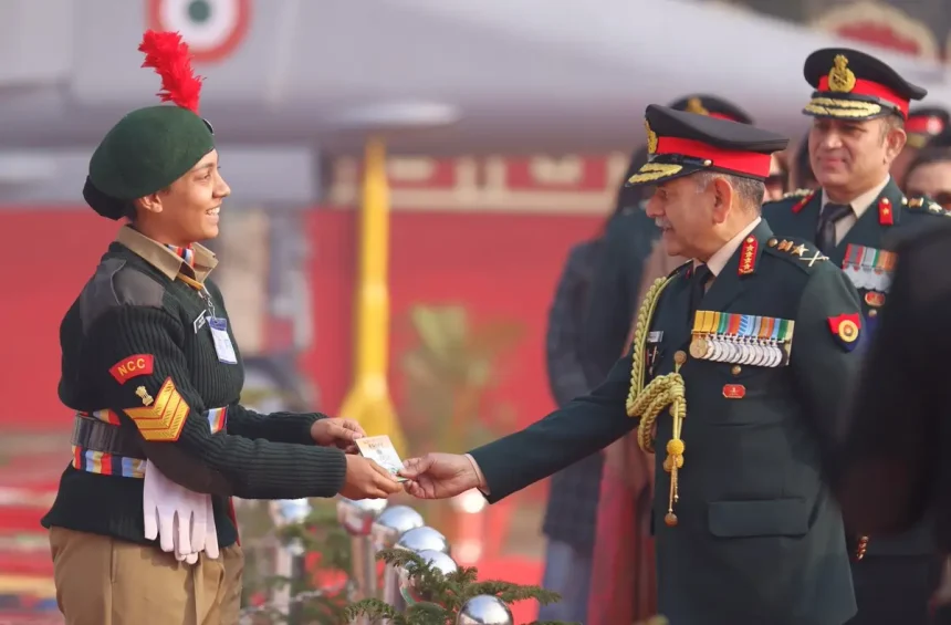 Gen Dwivedi Shaking Hands with NCC Cadet
