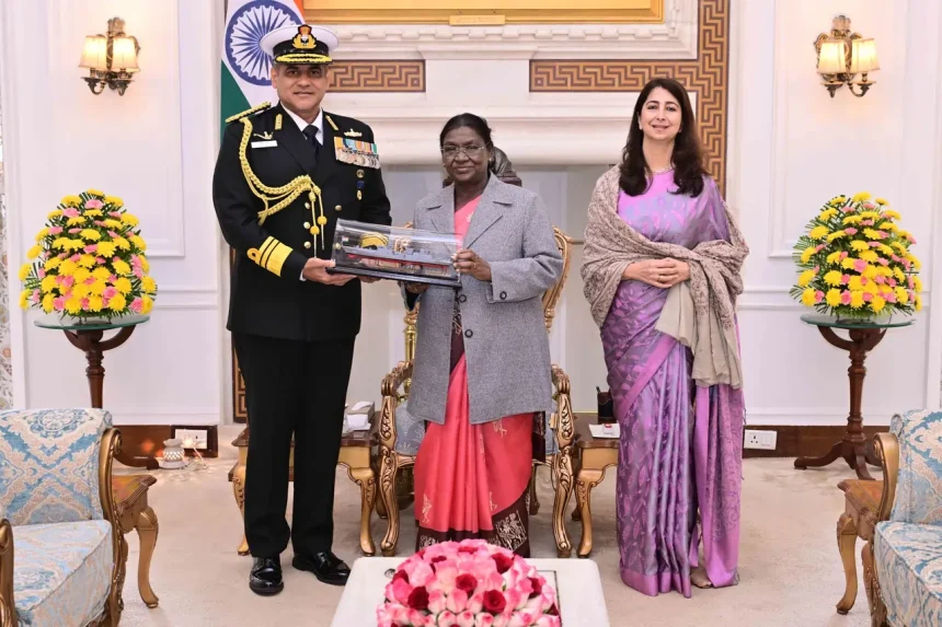 Vice Admiral Sanjay Bhalla and His Wife with President