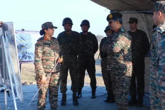 Lt Gen Rajesh Pushkar Reviewing