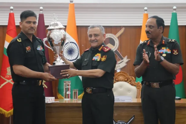 Major Prabhat Mishra Receiving Trophy