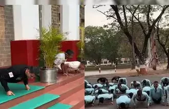 Group Captain Shubhanshu Shukla and Cadets Doing Pushups