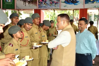 Officer Interacting with Cadets