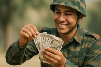 indian army soldier counting money