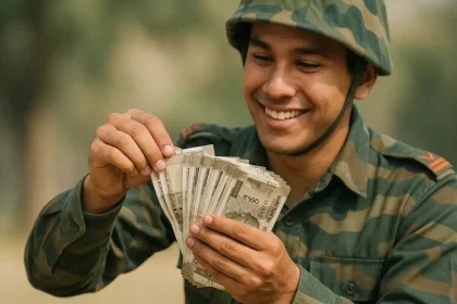indian army soldier counting money