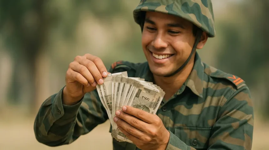 indian army soldier counting money