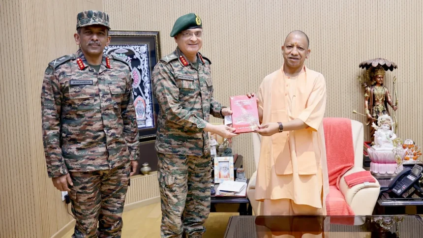 Lt Gen Navin Sachdeva with CM of Uttar Pradesh