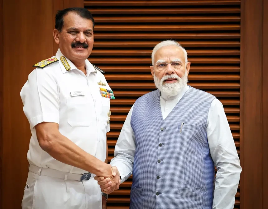 Admiral Dinesh K Tripathi Meets PM Modi Before Handing Over Command of Indian Navy