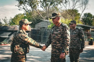 Lt Gen PK Mishra Shaking Hands