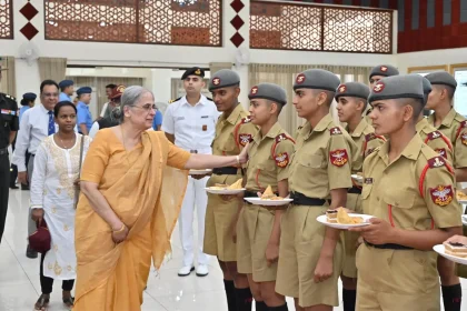 Officer Interacting with Cadets