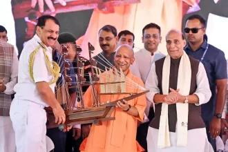 Rajnath Singh Yogi Ji and Adm DK Tripathi