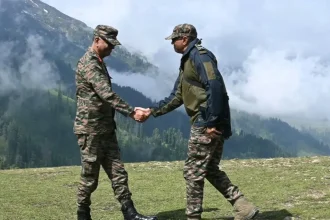 Lt Gen PK Mishra Shaking Hands