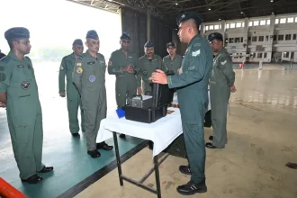 Air Mshl Tarun Chaudhry and Other Officers Reviewing