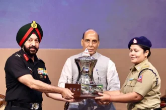 Rajnath Singh Giving Trophy