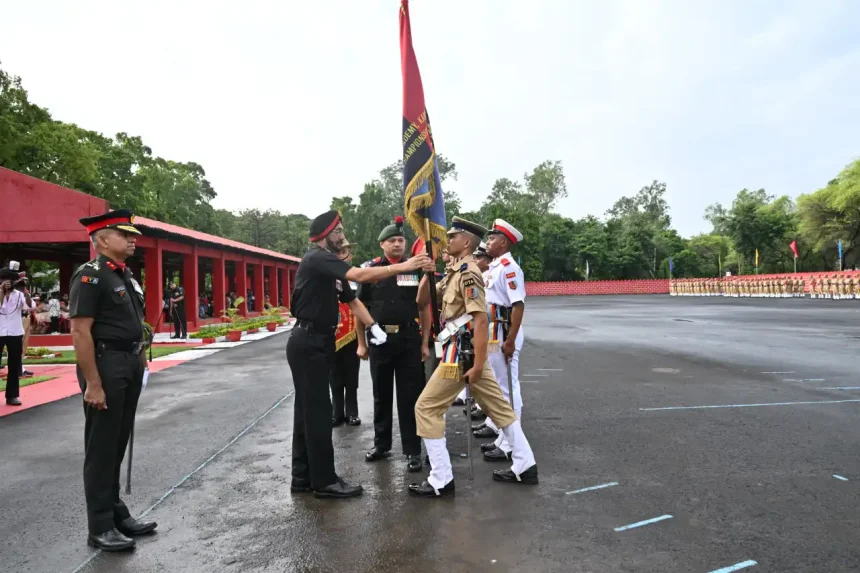 Officer Lifting Flag