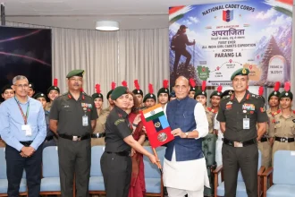 Rajnath Singh with Officers