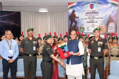 Rajnath Singh with Officers