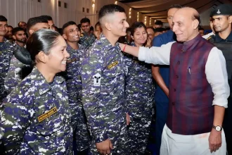 Defence Minister Rajnath Singh Attends Badakhana With Indian Navy Personnel in Visakhapatnam